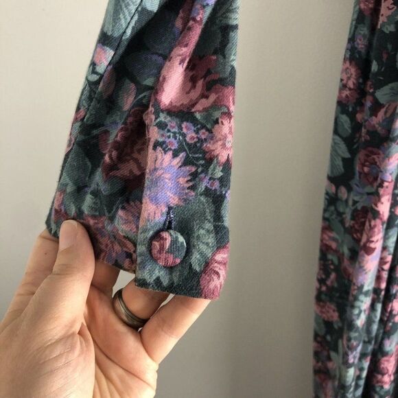 Laura Ashley Size USA 12 Floral Basque Waist Button Tea‎ Dress Made In Ireland - Picture 10 of 16